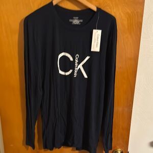 Calvin Klein Tshirt Mens Medium Long Sleeve Pajama Navy